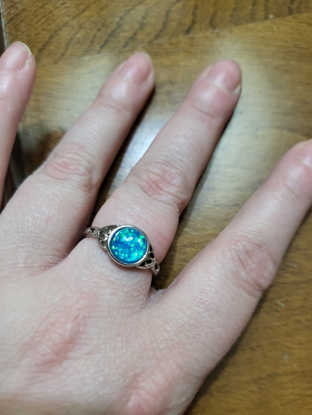 Silver Tone Bright Blue Galaxy Ring Size 8